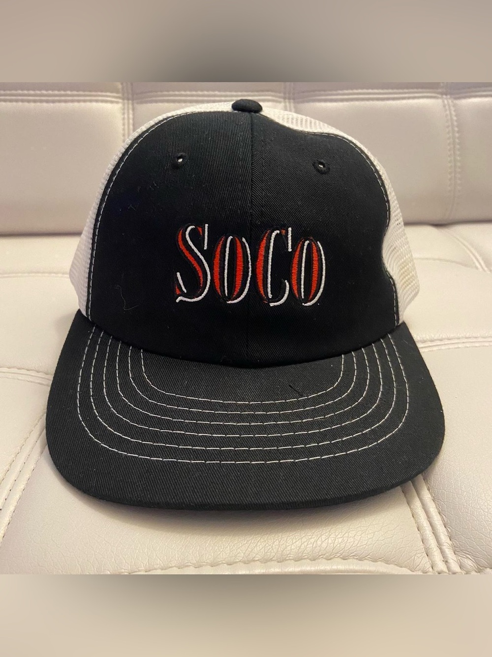 SoCo White and Black Trucker Style SnapBack Bar Hat Brand New